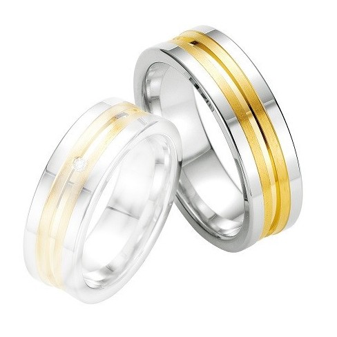 Alliance de mariage en argent deux bandes plaqué Or - 13034172A Alliance de mariage en argent deux bandes plaqué Or - 13034172A