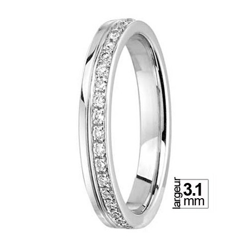 Alliance de mariage femme en Or blanc 750 tour complet et Diamants