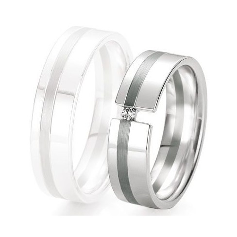 Alliance de mariage Breuning - Or gris 6.0mm + diamant - 1377420760G Alliance de mariage Breuning - Or gris 6.0mm + diamant - 1377420760G
