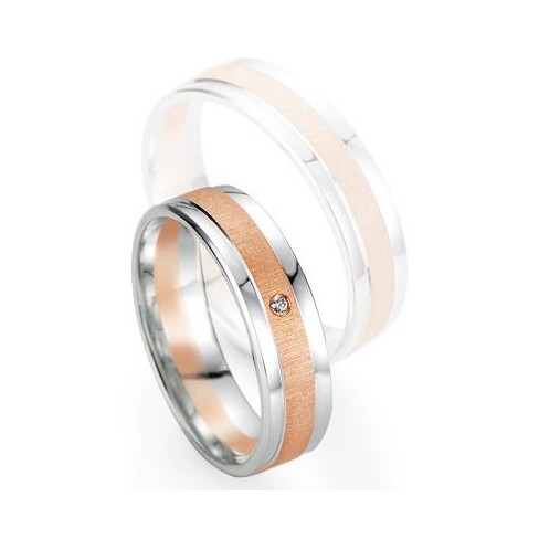 Alliance de mariage Breuning - Or gris/or rose 5.5mm + diamant - 1377405355B Alliance de mariage Breuning - Or gris/or rose 5.5mm + diamant - 1377405355B