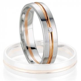 Alliance de mariage Breuning - Or gris/or rose 4.5mm + diamant - 1377405545B