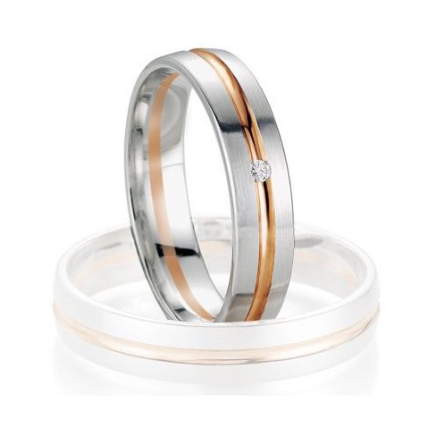 Alliance de mariage Breuning - Or gris/or rose 4.5mm + diamant - 1377405545B Alliance de mariage Breuning - Or gris/or rose 4.5mm + diamant - 1377405545B