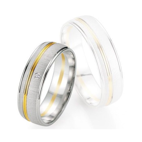 Alliance de mariage Breuning - Or gris/or jaune 6.0mm + diamant - 1377405760B Alliance de mariage Breuning - Or gris/or jaune 6.0mm + diamant - 1377405760B