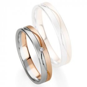 Alliance Or rose - Alliance de mariage Breuning - Or gris/or rose 4.0mm diamant - 1377409340B