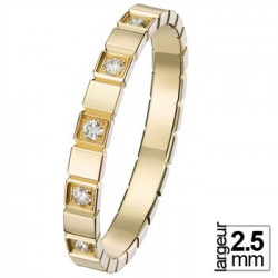 Alliance de mariage femme motifs lignes en Or jaune 12 diamants