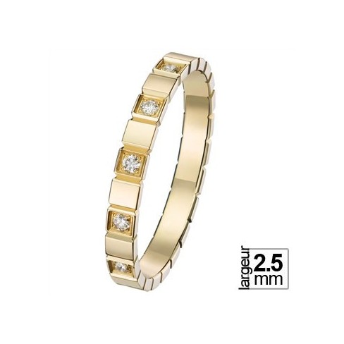 Alliance de mariage femme motifs lignes en Or jaune 12 diamants