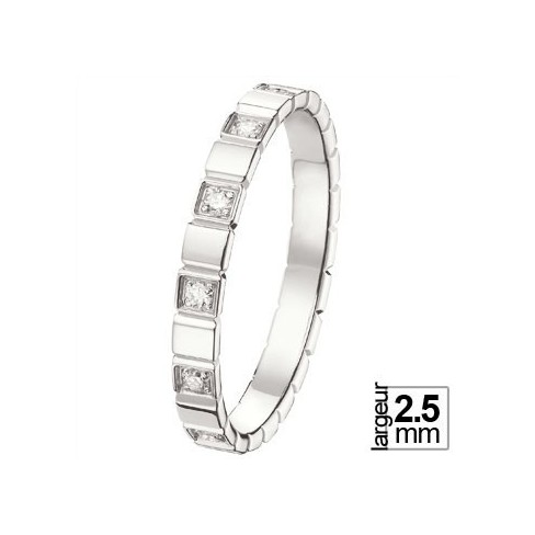 Alliance de mariage originale Diamants et Or blanc faite sur-mesure