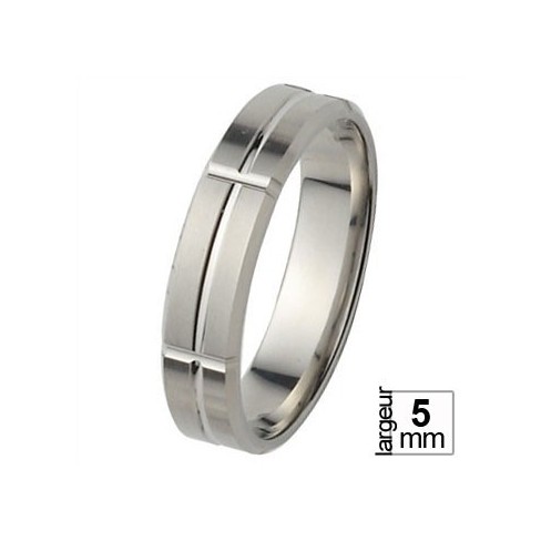 Alliance de mariage Homme en Platine série confort motifs linéaires