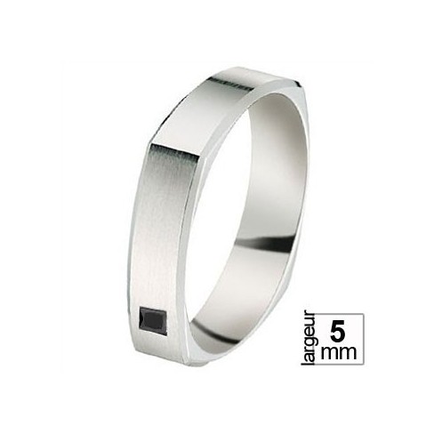 Alliance de mariage de forme carree, en Palladium, avec Diamant noir