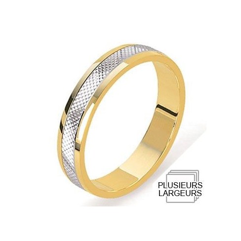 Alliance Or jaune et Platine motif pointe de diamant - 04030605K