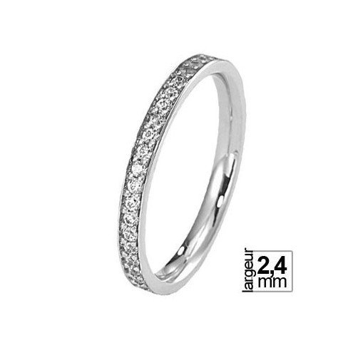 Alliance de mariage lumineuse femme Diamants tour complet et Or blanc