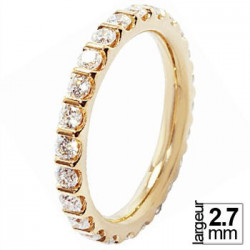 Alliance de mariage Femme Or jaune sertie Diamants sur le tour complet