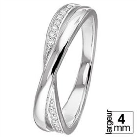 Alliance femme Or blanc diamant - Alliance de mariage entrelacée Or blanc et Diamant