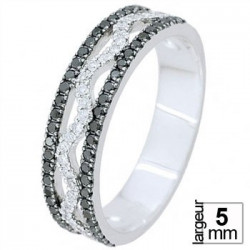 Alliance Or blanc 5 mm et Diamants Noirs