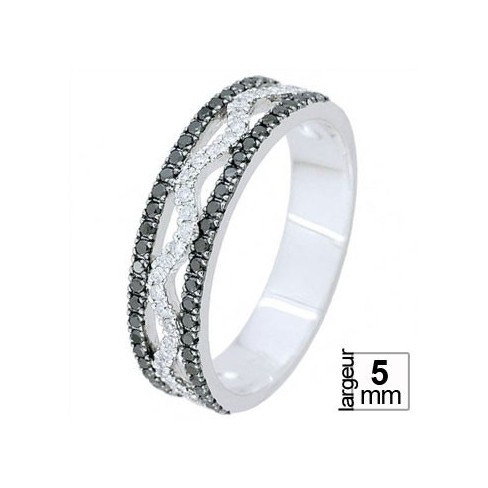 Alliance Or blanc 5 mm et Diamants Noirs