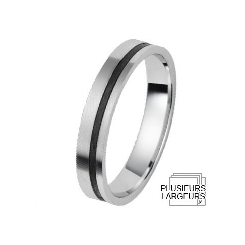 Alliance de mariage Or blanc 750 et carbone Alliance de mariage Or blanc 750 et carbone
