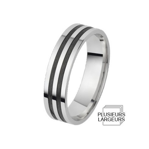 Alliance de mariage Or blanc 750 et carbone Alliance de mariage Or blanc 750 et carbone