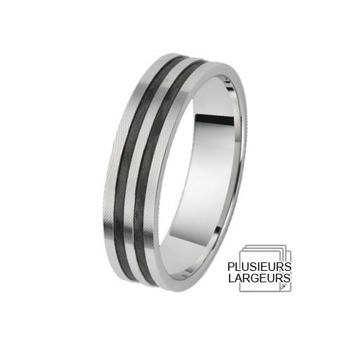 Alliance de mariage Or blanc 750 et carbone Alliance de mariage Or blanc 750 et carbone