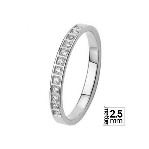 Bague de mariage femme Or blanc demi-tour Diamant - Qualité Premium