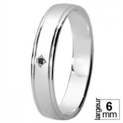 Alliance de mariage pas chère Argent avec Diamant noir taille 53