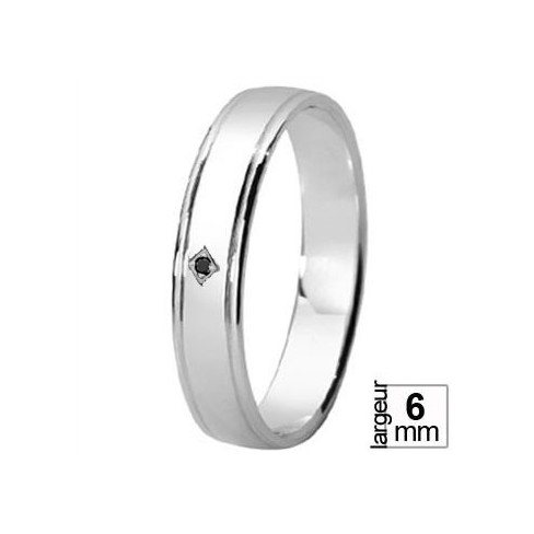 Alliance de mariage pas chère Argent avec Diamant noir taille 53