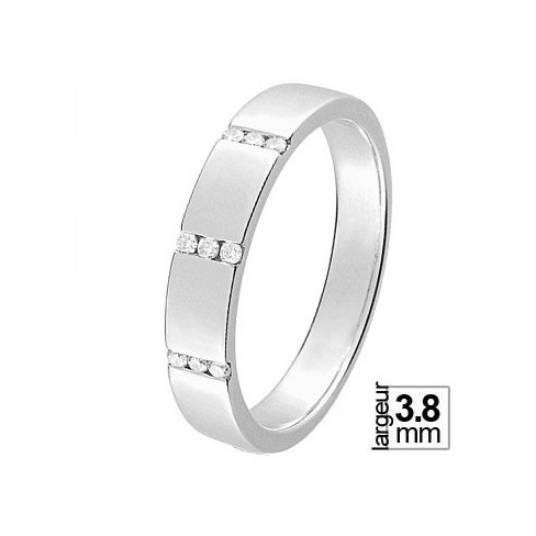 Alliance de mariage Or blanc 750ème serti 9 diamants