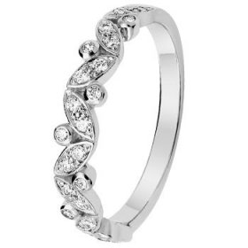 Alliance femme Or blanc diamant - Alliance de mariage Or blanc et Diamant motif floral