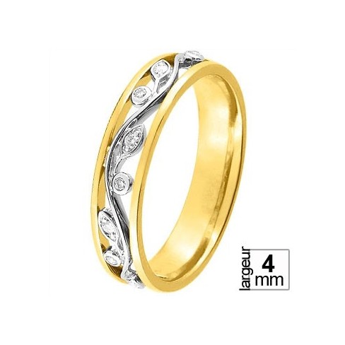 Alliance de mariage Or jaune, Or blanc sertie de 8 diamants-11770687B
