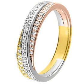 Or jaune, rose & Diamant créatives - Alliance de mariage 3 Ors...