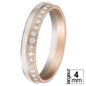 Rose et Rose & blanc - Alliance de mariage 2 Ors Diamant