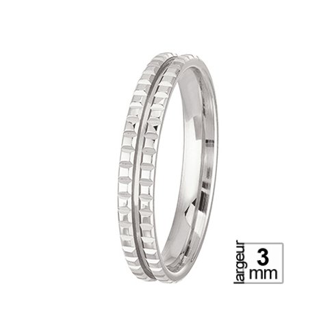 Alliance de mariage Or blanc double rang motif chocolat