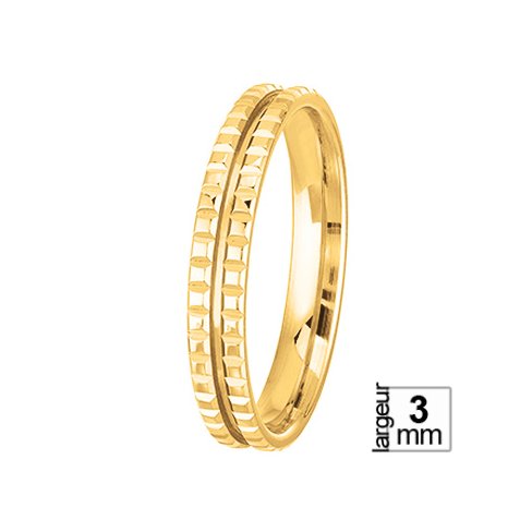 Alliance de mariage Or jaune double rang motifs chocolat