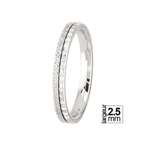 Alliance de mariage Or blanc diamantée et motifs chocolat