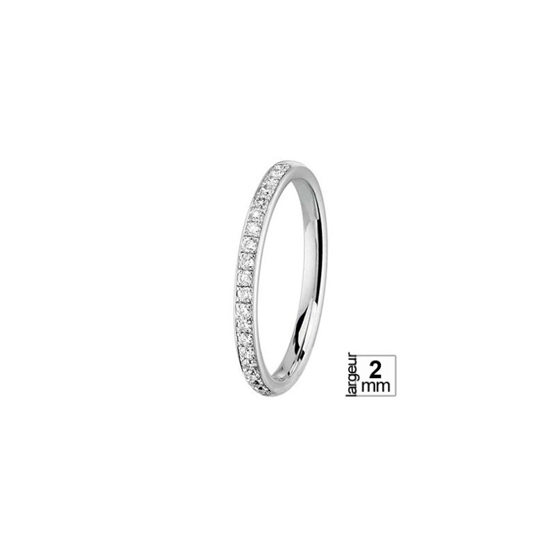 Alliance de mariage en Or blanc et Diamant de 2 mm de largeur