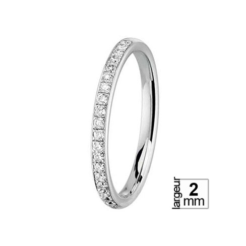 Alliance de mariage en Or blanc et Diamant de 2 mm de largeur