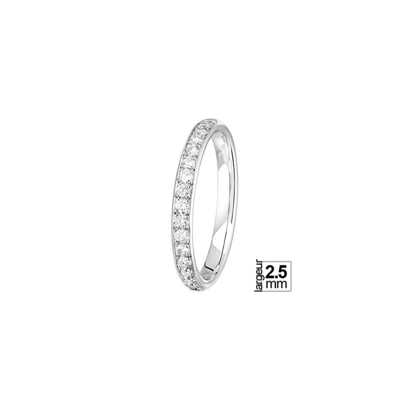 Alliance de mariage Or blanc et Diamant largeur 2,5 mm