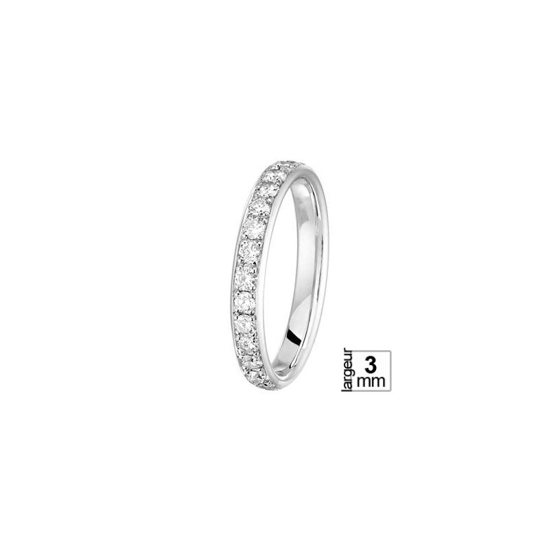 Alliance de mariage Or blanc et Diamant de 3 mm  de largeur