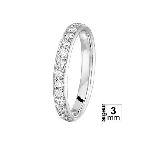 Alliance de mariage Or blanc et Diamant de 3 mm  de largeur