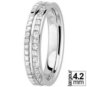 Alliance femme Or blanc diamant - Alliance Or blanc et Diamants princesse