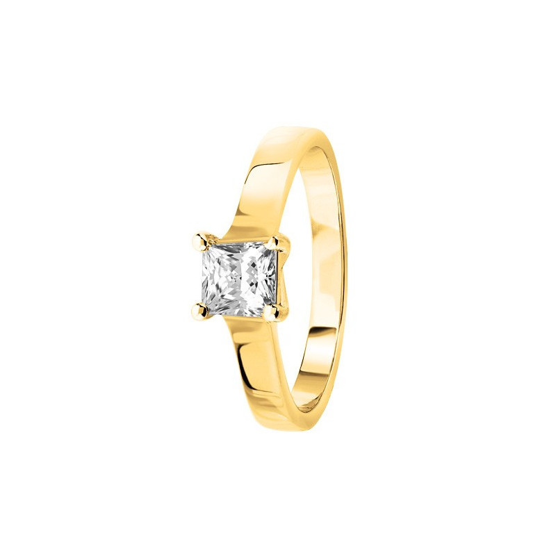 Bague solitaire diamant princesse serti 4 griffes en Or jaune 750 Bague solitaire diamant princesse serti 4 griffes en Or jaune 750
