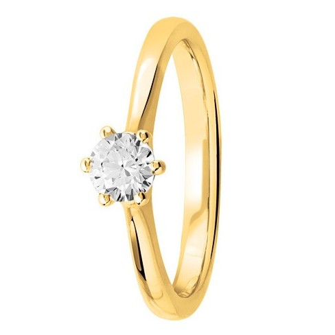 Bague solitaire diamant central serti 6 griffes en Or jaune Bague solitaire diamant central serti 6 griffes en Or jaune