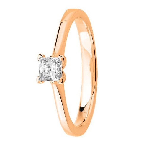 Bague solitaire diamant serti 4 griffes diamant carré en Or rose Bague solitaire diamant serti 4 griffes diamant carré en Or rose