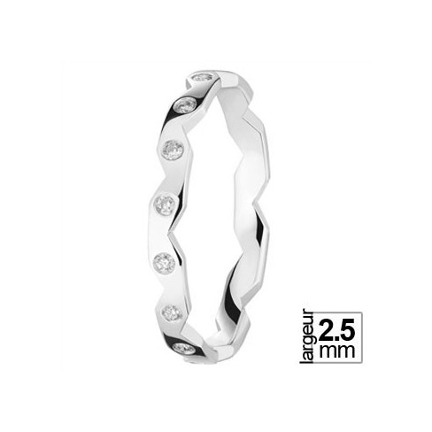 Alliance Or blanc zig zag avec diamants - Boutique Alliance