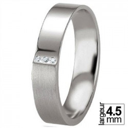 Alliance Breuning en argent et diamants moitié polie moitié satinée