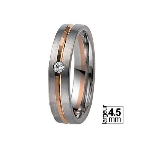 Alliance bicolore Or blanc et Or rose serti d'un diamant Alliance bicolore Or blanc et Or rose serti d'un diamant
