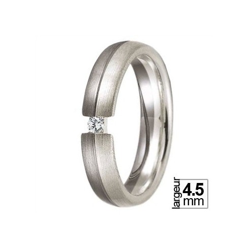 Alliance Diamant demi-bombée en Palladium et Or blanc Alliance Diamant demi-bombée en Palladium et Or blanc
