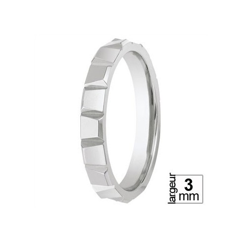 Alliance de mariage Or blanc 750ème facette godron Alliance de mariage Or blanc 750ème facette godron