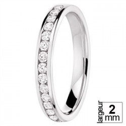 Alliance de mariage Or blanc 750ème et demi-tour diamants