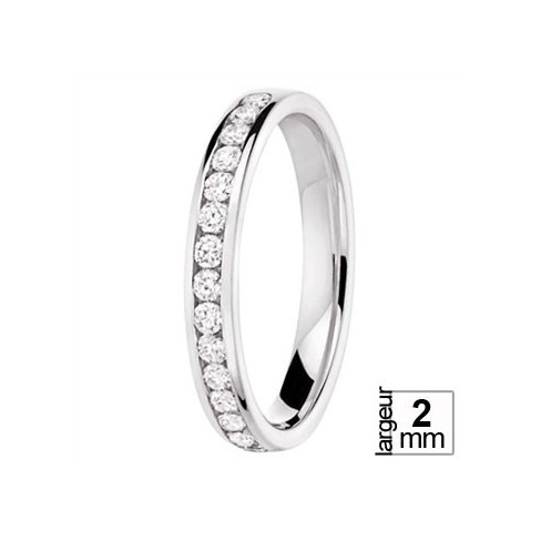 Alliance de mariage Or blanc 750ème et demi-tour diamants