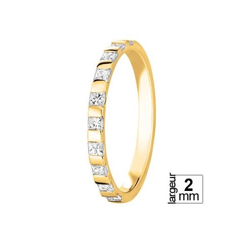 Alliance de mariage Or jaune et diamants taille princesse